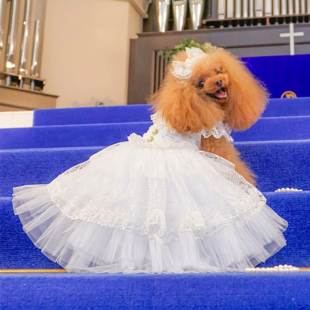 Handmade Victorian Inspired White Crinoline Unique Pet Clothes Dog Wedding Dress Elegant Bridal Gown