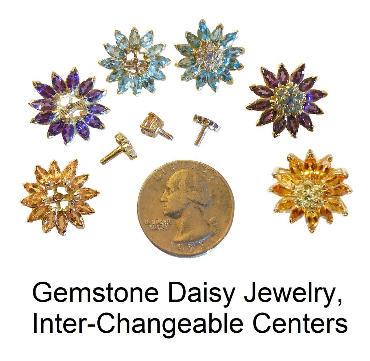 Gemstone Daisy Necklace-Clip Enhancer for Pearls or Cords. Sterling Silver & Semi Precious Stones.-29