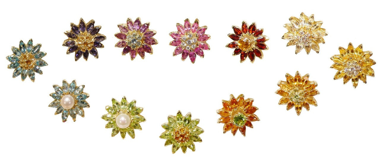 Gemstone Daisy Necklace-Clip Enhancer for Pearls or Cords. Sterling Silver & Semi Precious Stones.-24