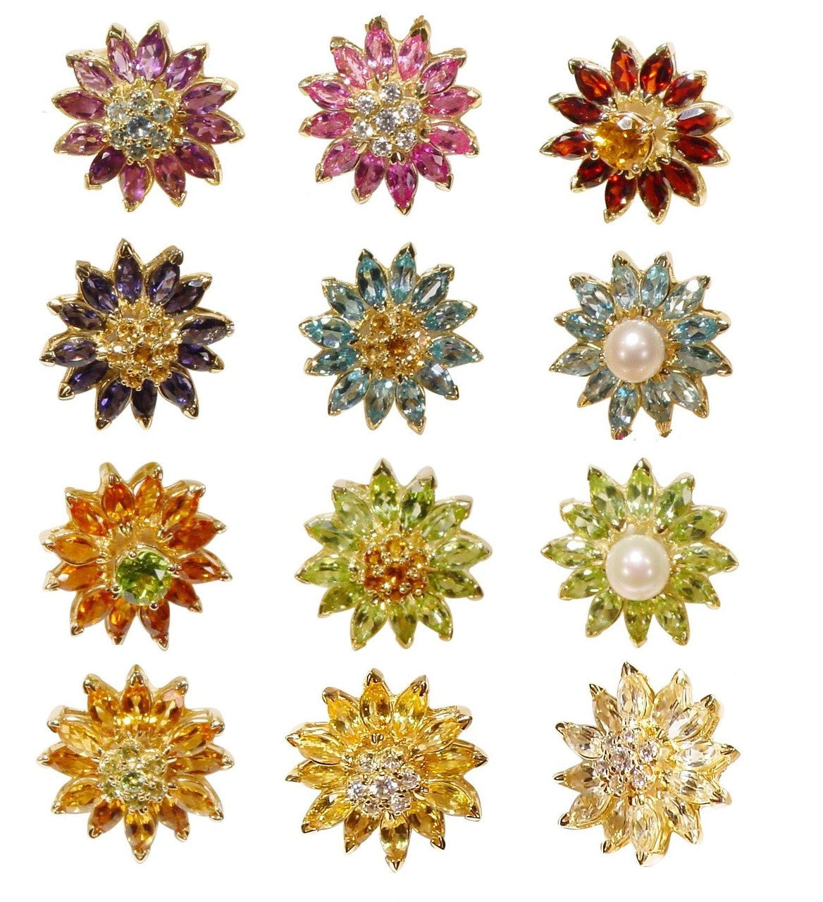 Gemstone Daisy Necklace-Clip Enhancer for Pearls or Cords. Sterling Silver & Semi Precious Stones.-28