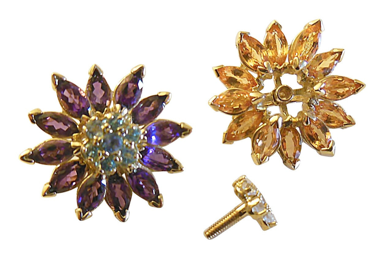 Gemstone Daisy Necklace-Clip Enhancer for Pearls or Cords. Sterling Silver & Semi Precious Stones.-27