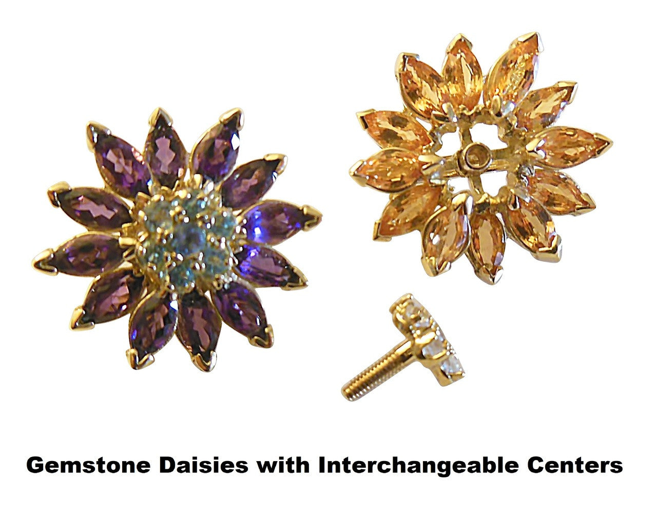 Gemstone Daisy Necklace-Clip Enhancer for Pearls or Cords. Sterling Silver & Semi Precious Stones.-19
