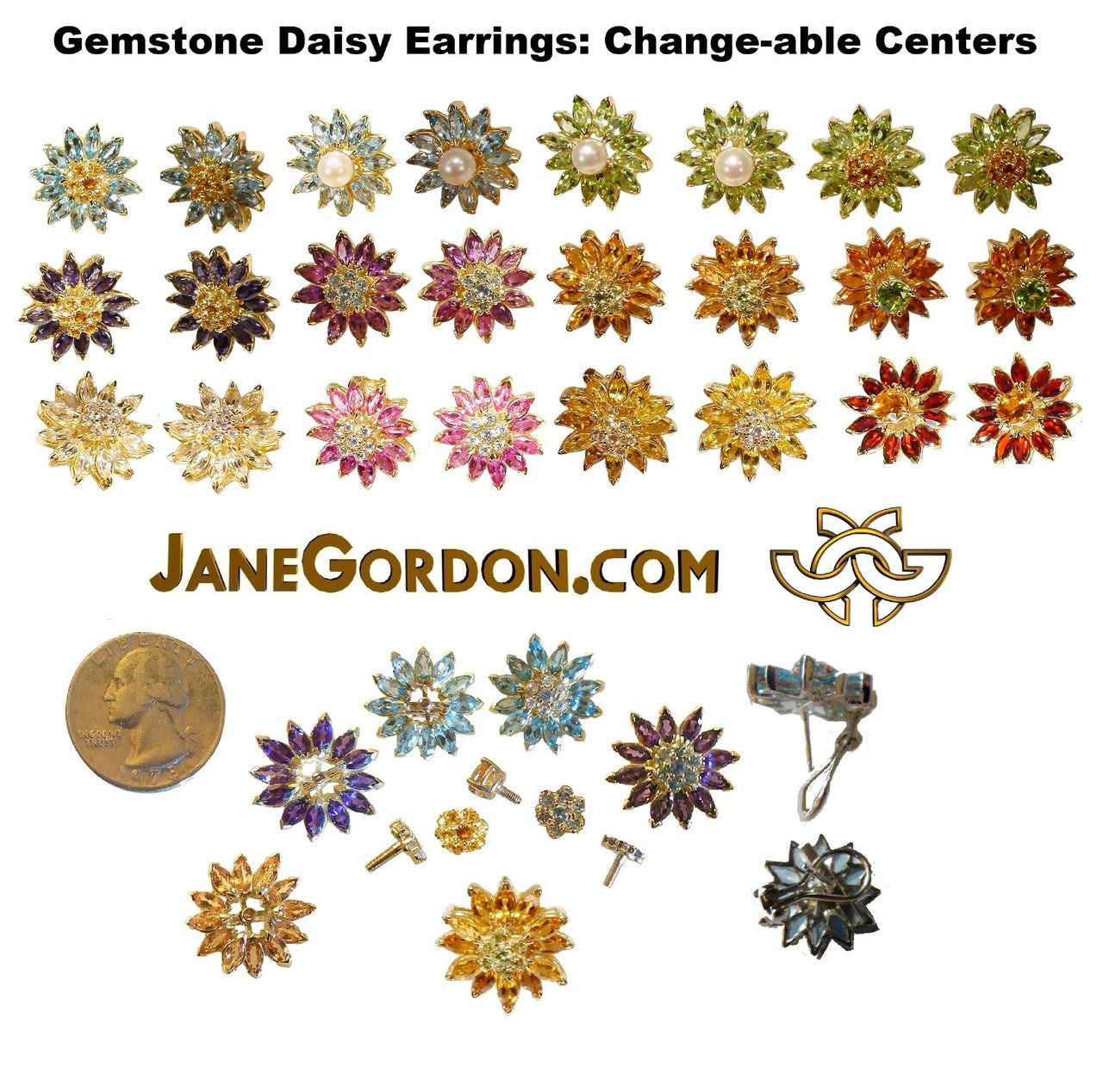 Sapphire Daisy Earrings: Pink, Yellow, Orange or White Sapphires in 18K Gold. Blue Sapphires Priced Separately.-2