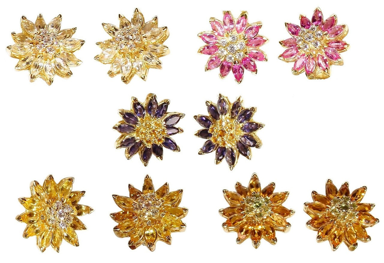 Sapphire Daisy Earrings: Pink, Yellow, Orange or White Sapphires in 18K Gold. Blue Sapphires Priced Separately.-7