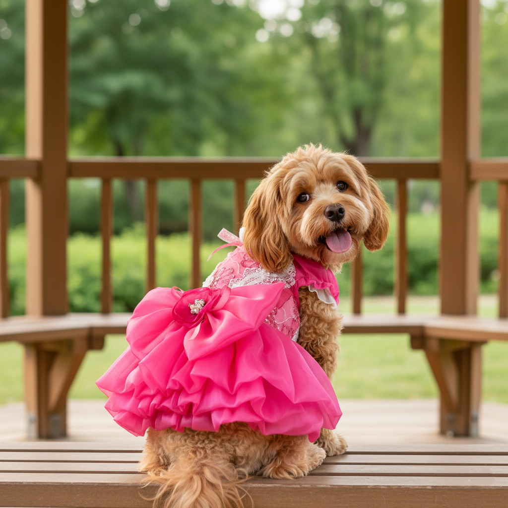 Elegant Hot Pink Lace Dog Party Dress