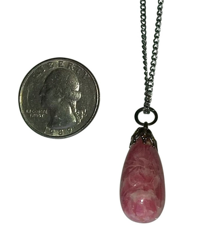 Peach Colored Agate Stone Pendant, small, on delicate 18" silver metal snake chain.-0