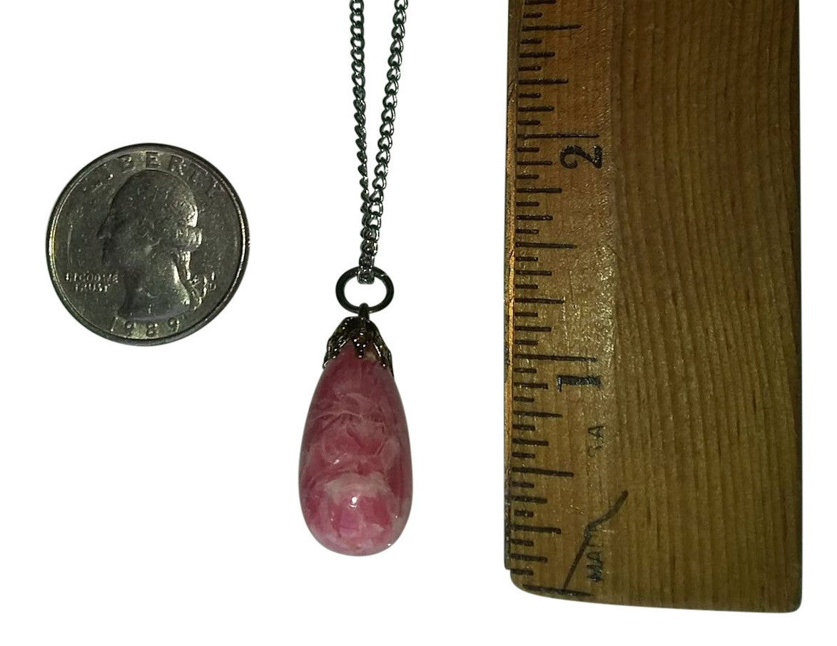 Peach Colored Agate Stone Pendant, small, on delicate 18" silver metal snake chain.-6