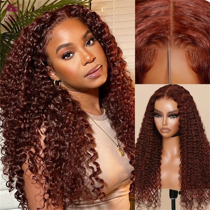 Woman with long curly hair and a close-up of the hair extensions.