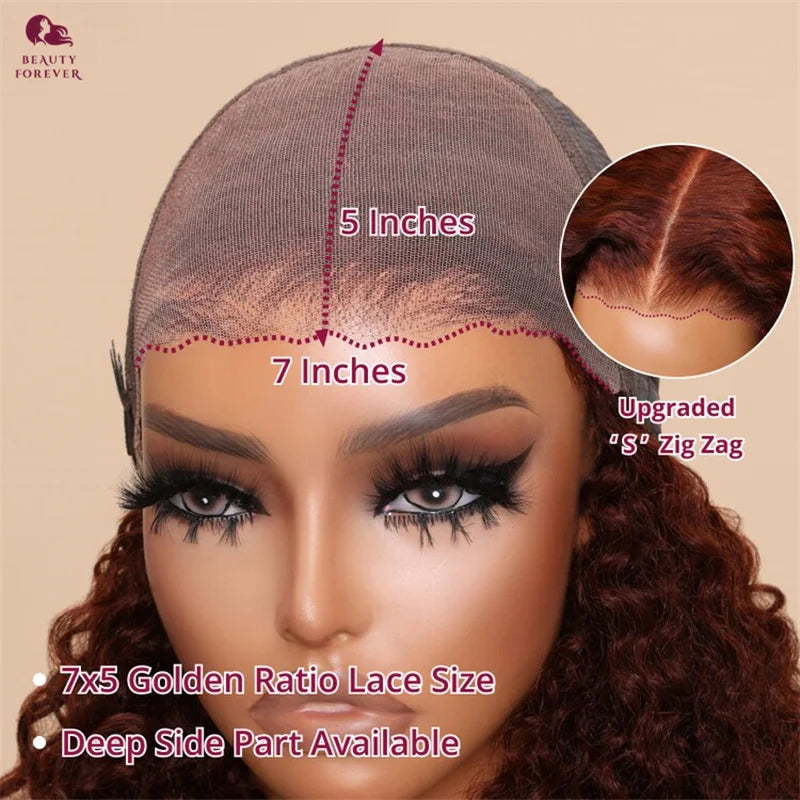 Wig with measurements and hairstyle details on a beige background