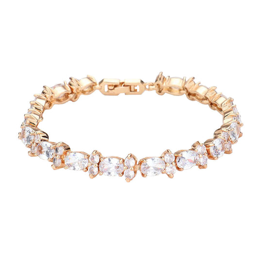 CZ Round Oval Cluster Evening Bracelet