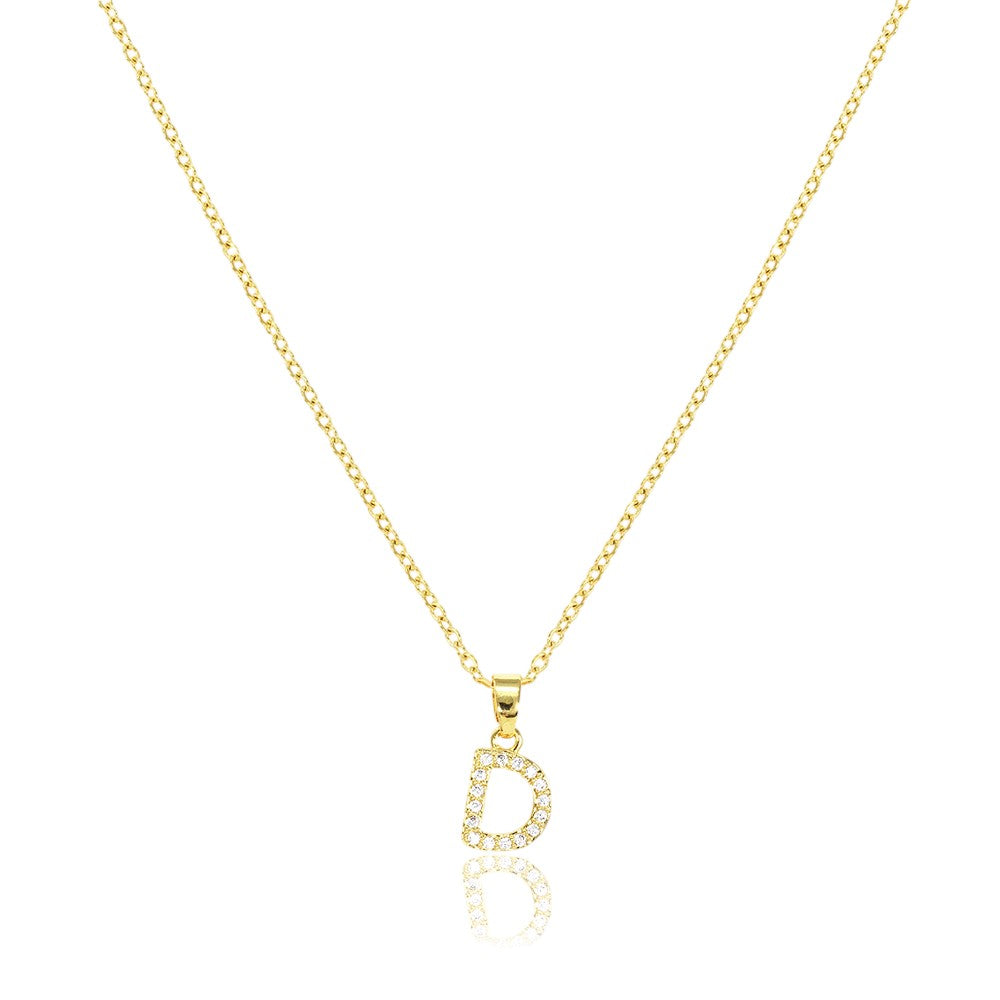 D Stainless Steel CZ Stone Paved Monogram Pendant Necklace