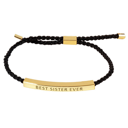 Gold Dipped BEST SISTER Pointed Rope Pull Tie Bracelet