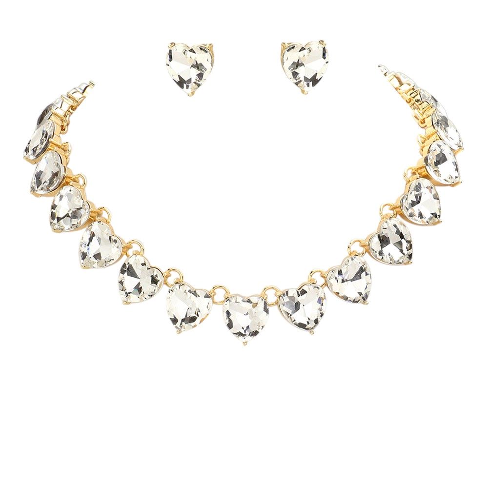 Heart Stone Link Evening Necklace Jewelry Set