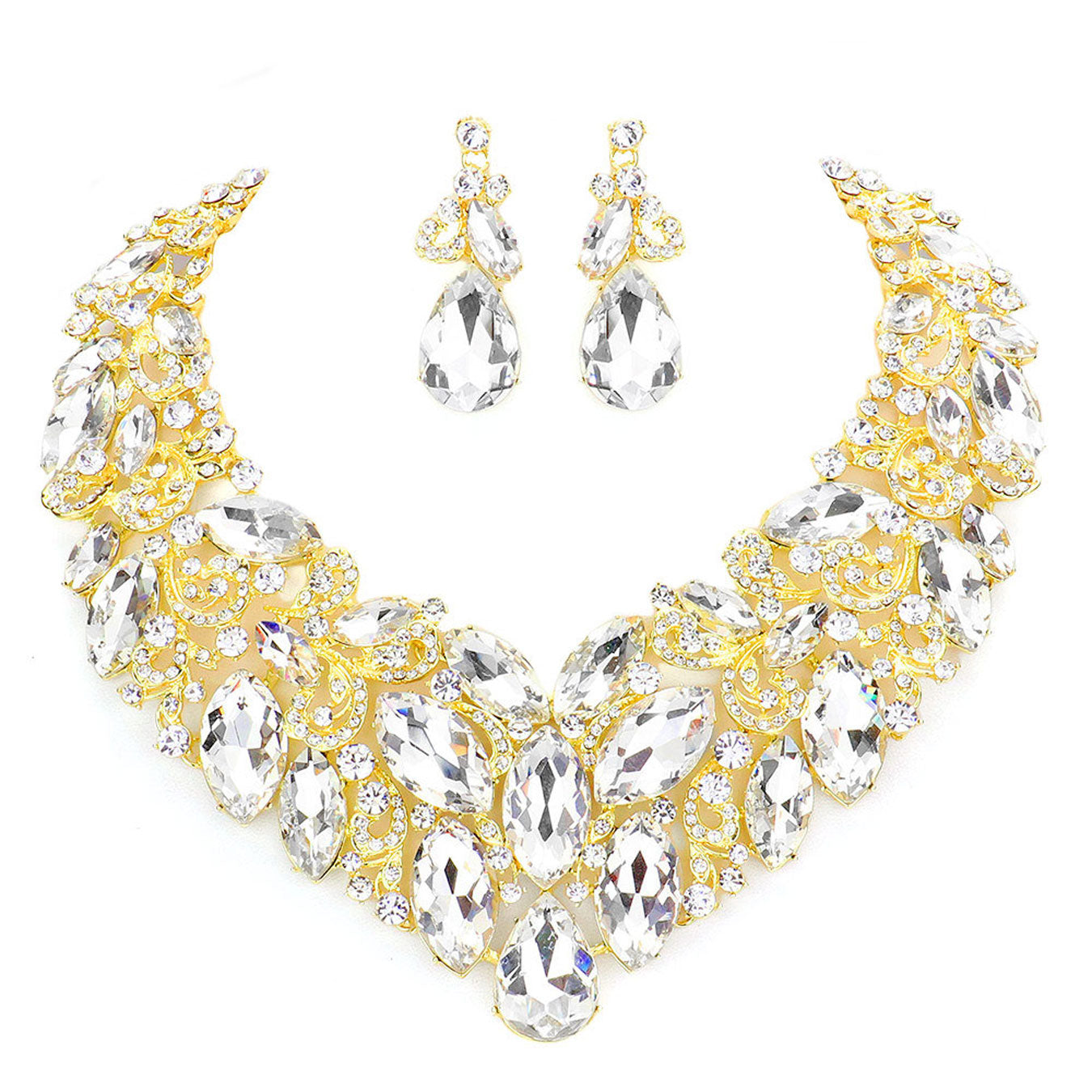 Marquise Stone Cluster Accented Evening Necklace