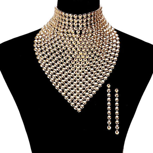 Metal Studded Bib Necklace