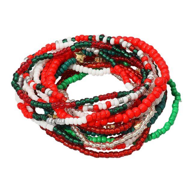 15PCS - Christmas Theme Star Seed Beaded Stretch Multi Layered Bracelets