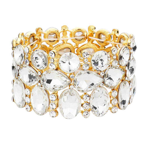 Multi Stone Cluster Evening Stretch Bracelet