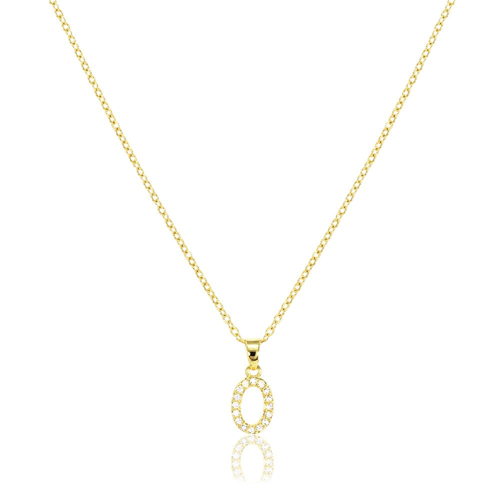 O Stainless Steel CZ Stone Paved Monogram Pendant Necklace