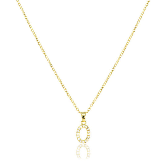 O Stainless Steel CZ Stone Paved Monogram Pendant Necklace
