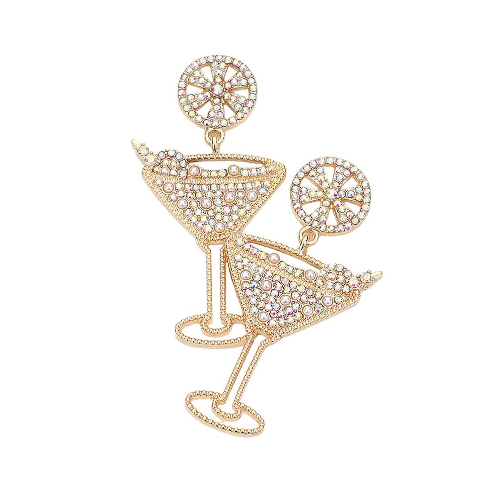 Rhinestone Pearl Paved Cocktail Dangle Earrings