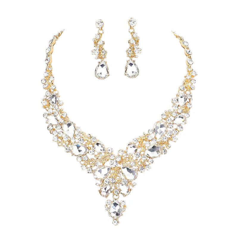 Round Teardrop Stone Accented Evening Necklace