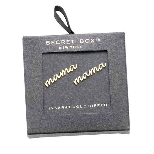 Secret Box 14K Gold Dipped Mama Metal Stud Earrings