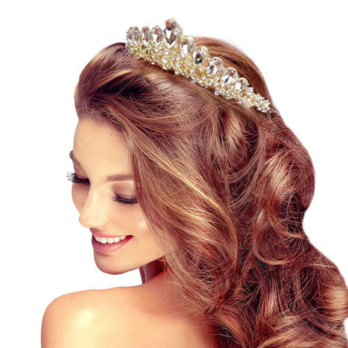 Teardrop Crystal Rhinestone Pave Princess Tiara
