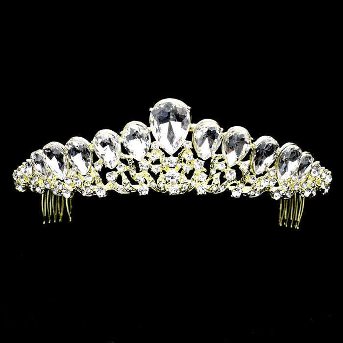 Teardrop Crystal Rhinestone Pave Princess Tiara