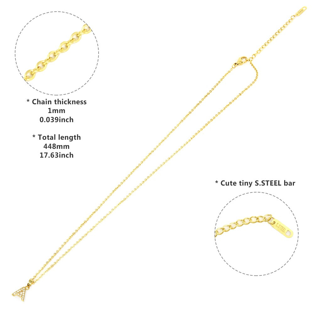 W Stainless Steel CZ Stone Paved Monogram Pendant Necklace