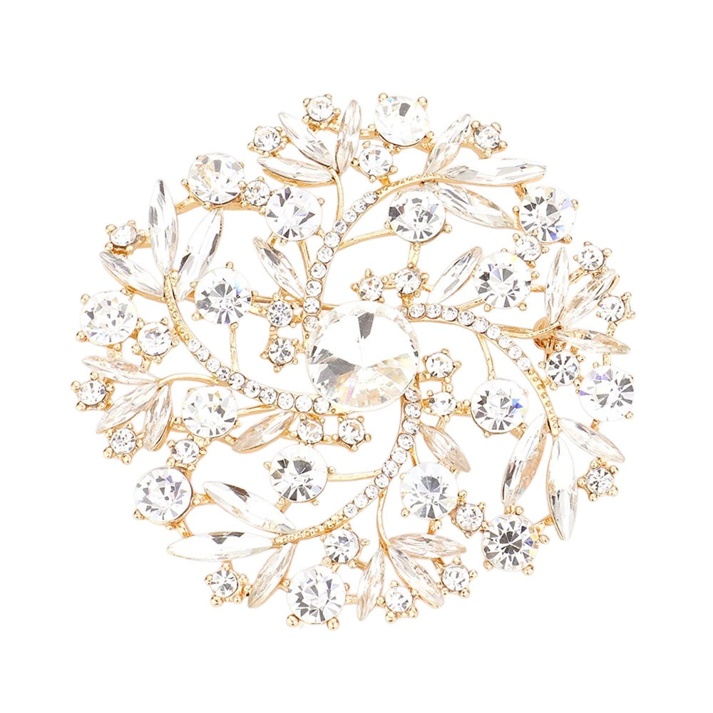 Pearl Rhinestone Embellished Flower Vine Brooch