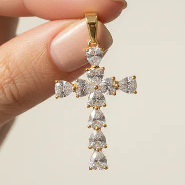 Gold Plated Cross with Cubic Zirconia Stones (Gothic Cross Pendant)