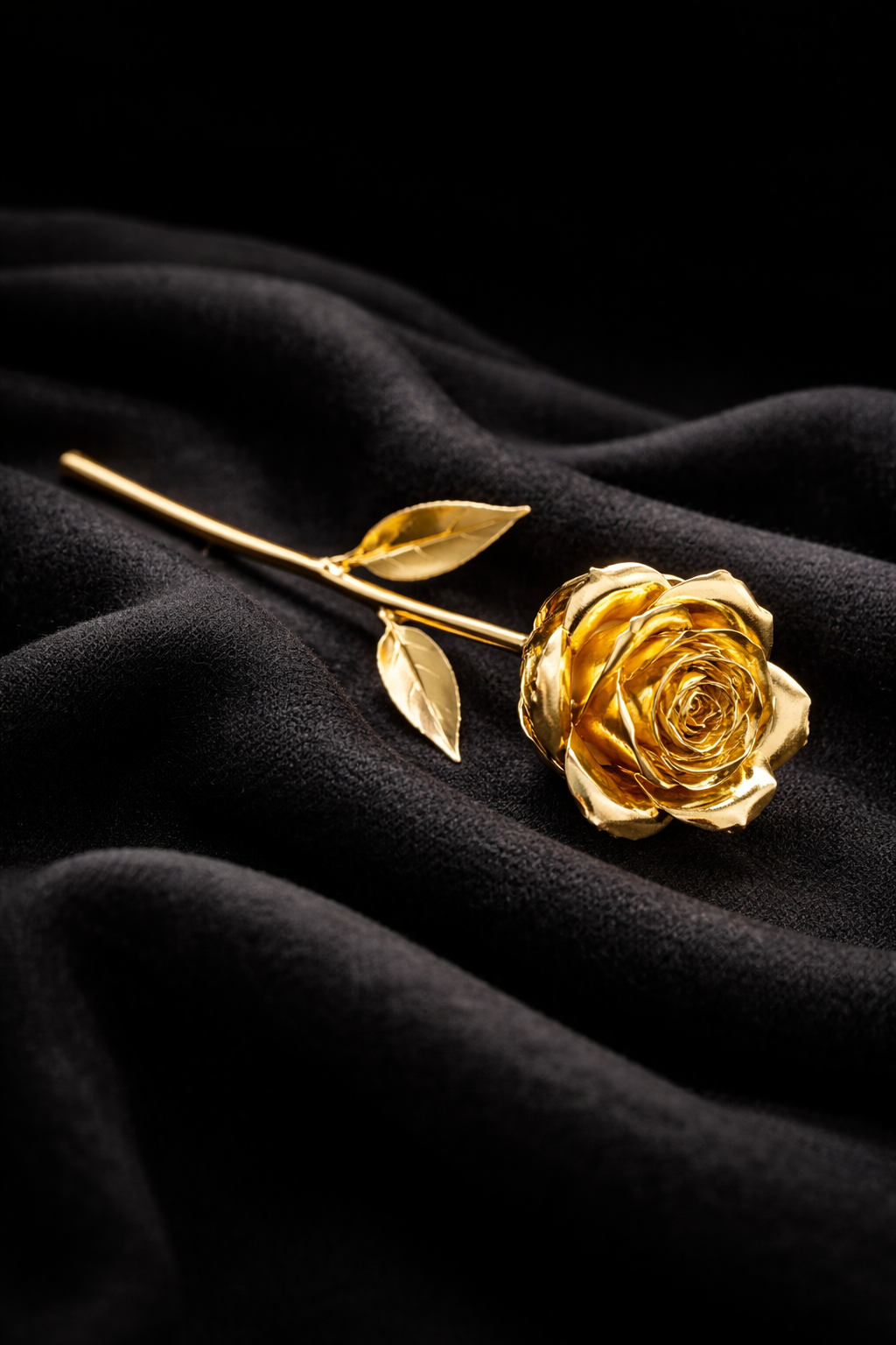 Gold rose on black fabric