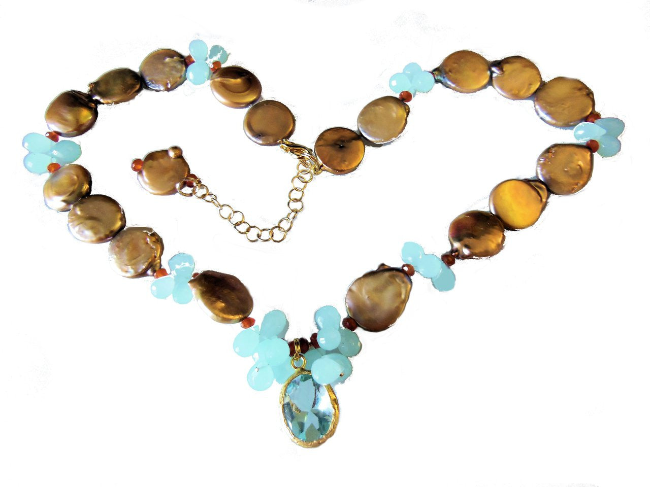 Aqua and Orange on tan coin pearls-1