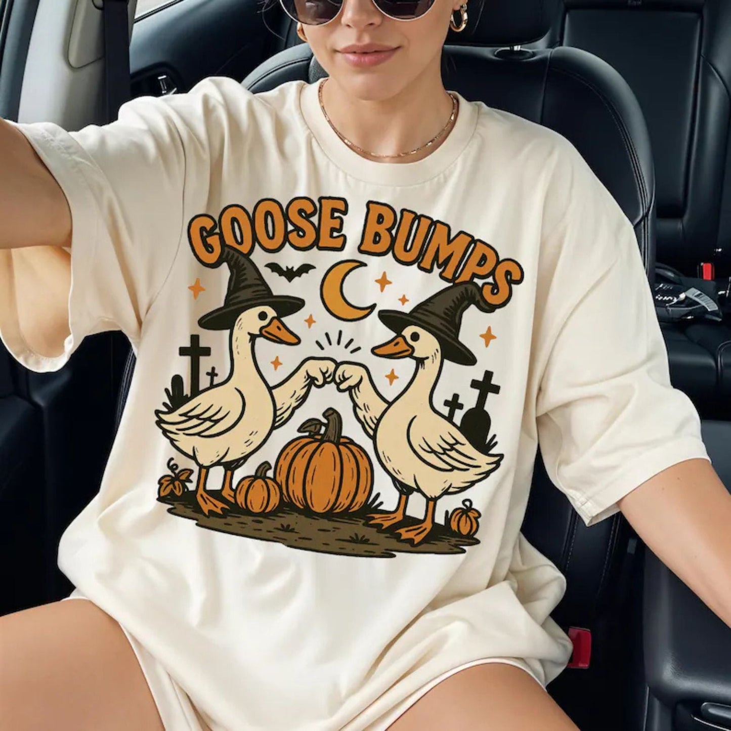Goose Pumpkin Halloween T-Shirt - Cute Fall Geese Tee, Witch Goose & Fist Bump Shirt
