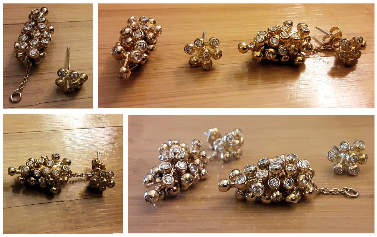 Grapes Drop Earrings with Interchangeable Studs- 2 parts-14K Gold-6