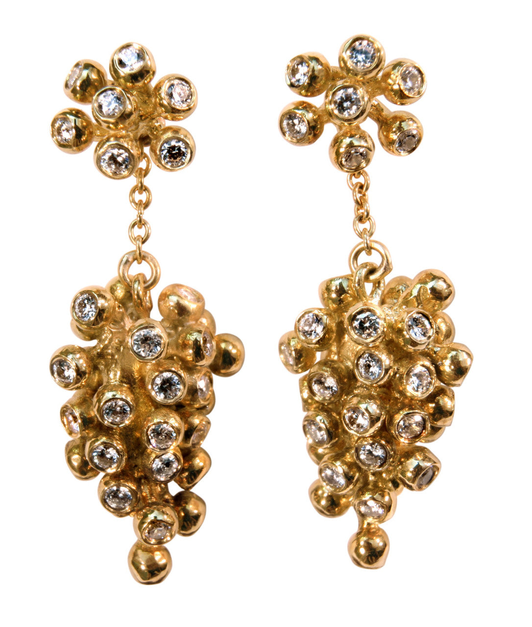 Grapes Drop Earrings with Interchangeable Studs- 2 parts-14K Gold-2