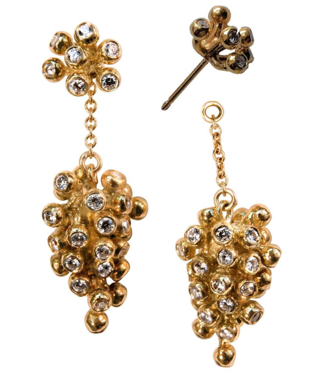 Grapes Drop Earrings with Interchangeable Studs- 2 parts-14K Gold-0