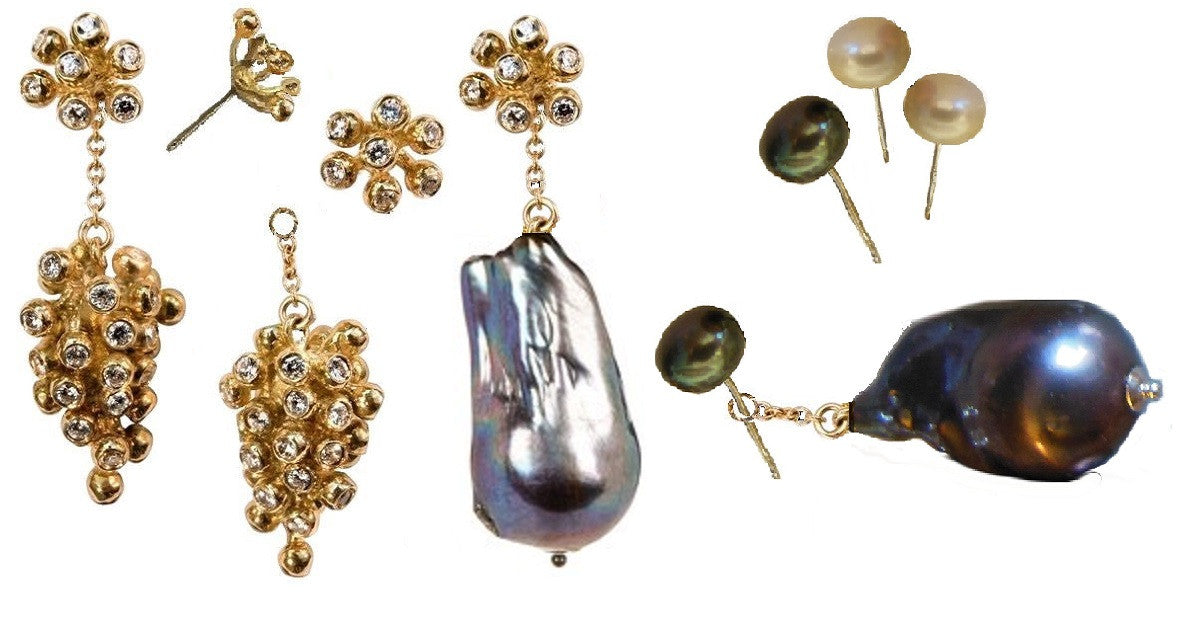 Grapes Drop Earrings with Interchangeable Studs- 2 parts-14K Gold-22