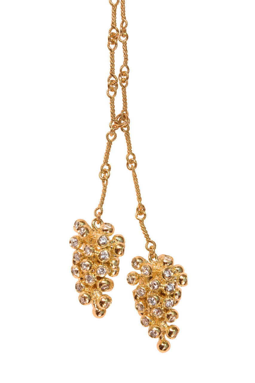Grapes Necklace, 14K Gold with Diamonds: Lariat Style on Handmade Chain-6