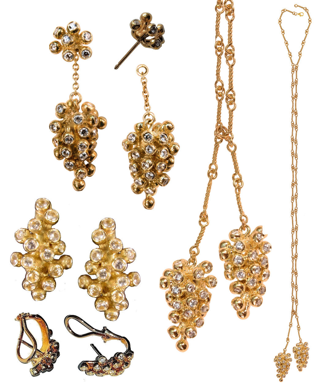 Grapes Necklace, 14K Gold with Diamonds: Lariat Style on Handmade Chain-2
