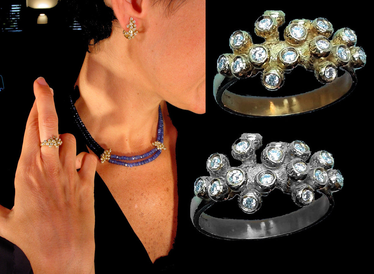 Grapes Ring, Sterling Silver with Diamonds-13