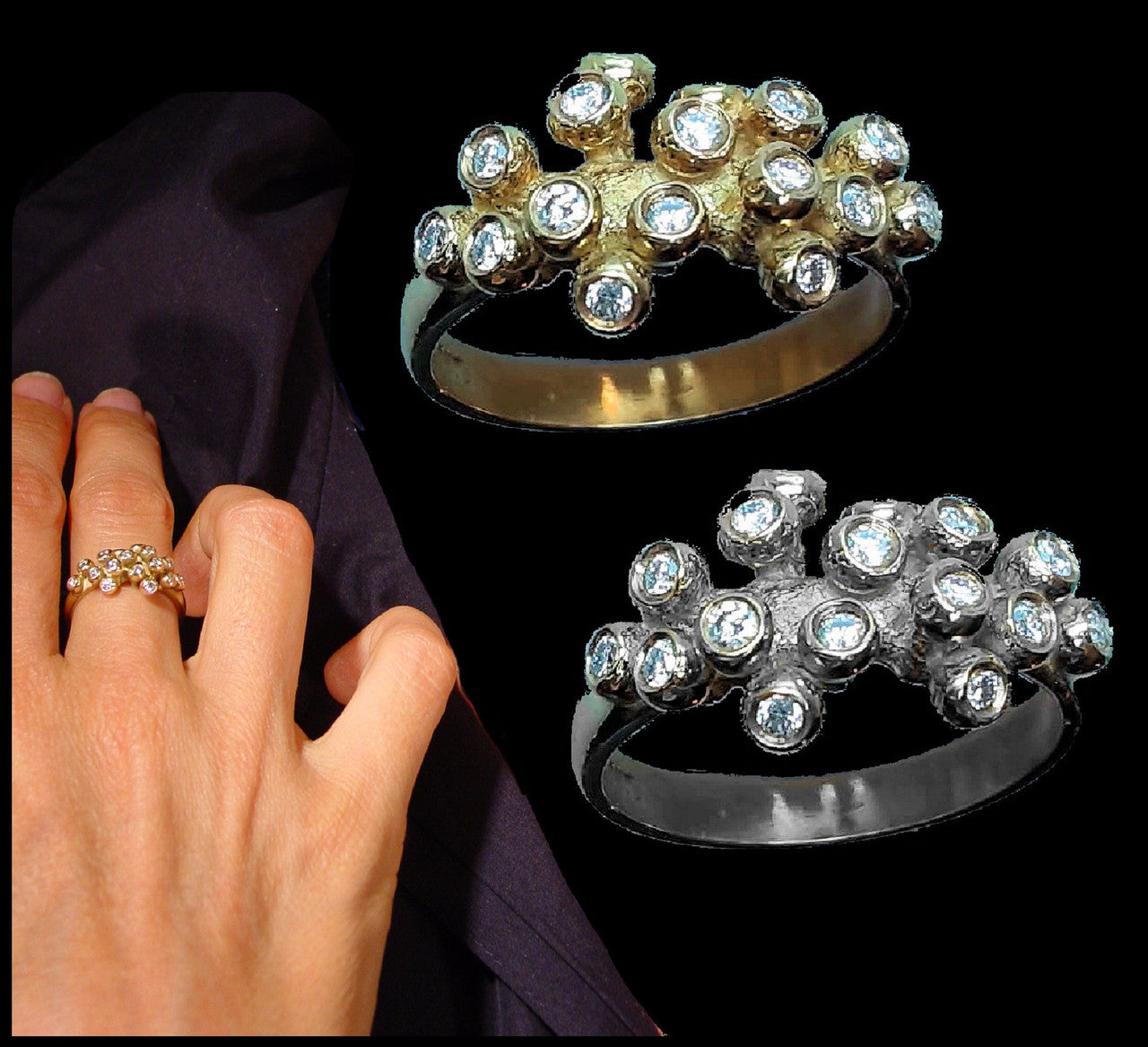 Grapes Ring, Sterling Silver with Diamonds-12