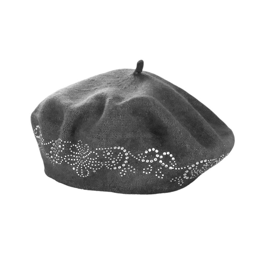 Flower Bling Studded Beret Hat