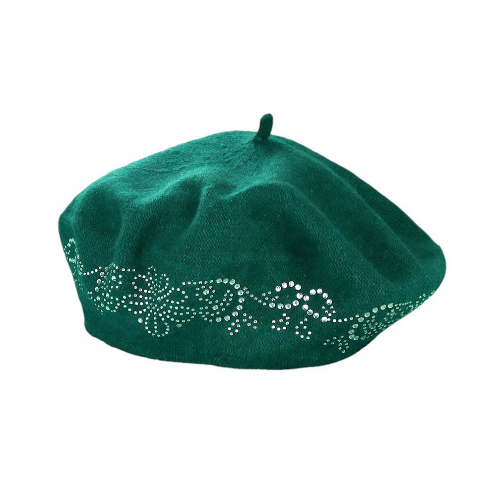 Flower Bling Studded Beret Hat