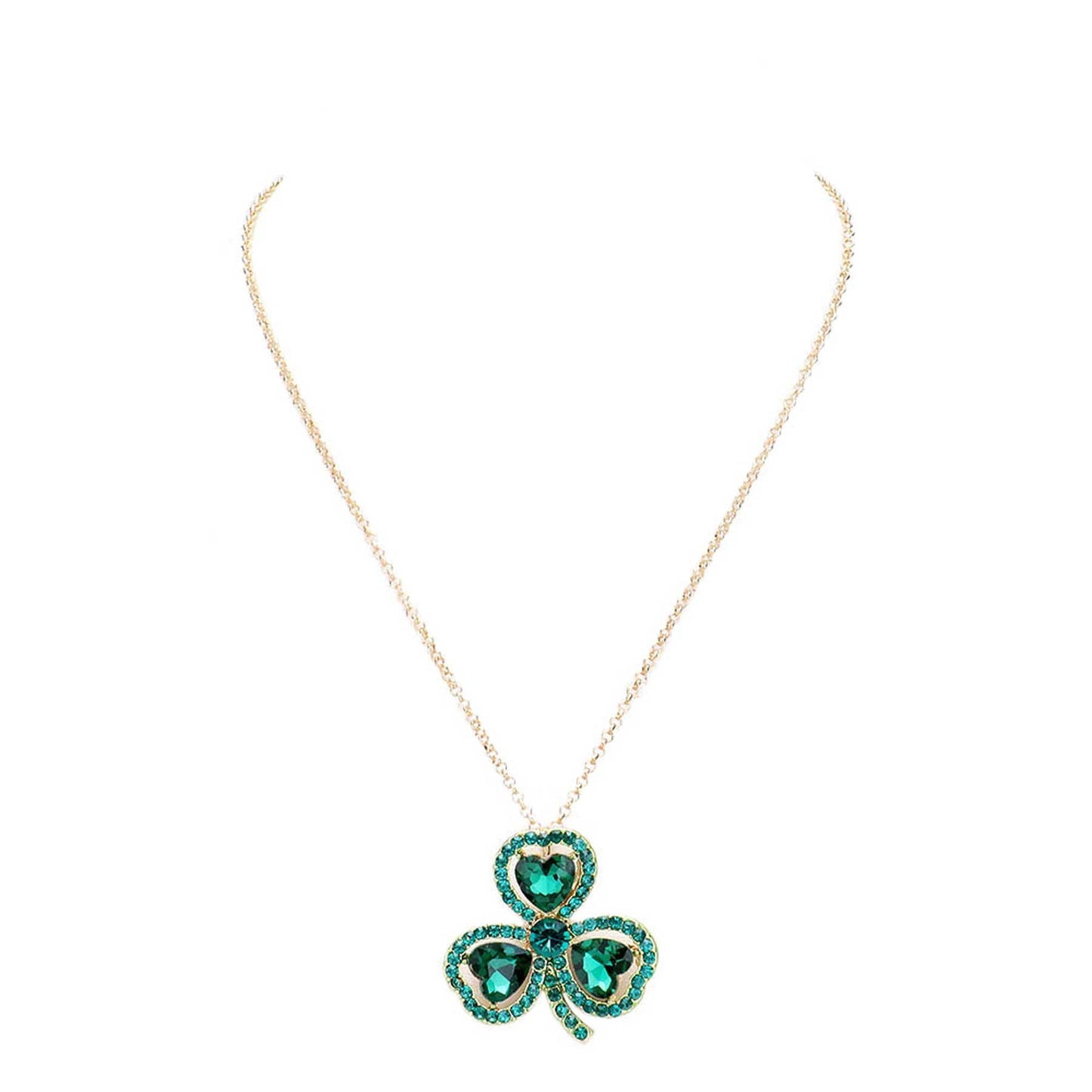 Heart Crystal Rhinestone Clover Pendant Necklace