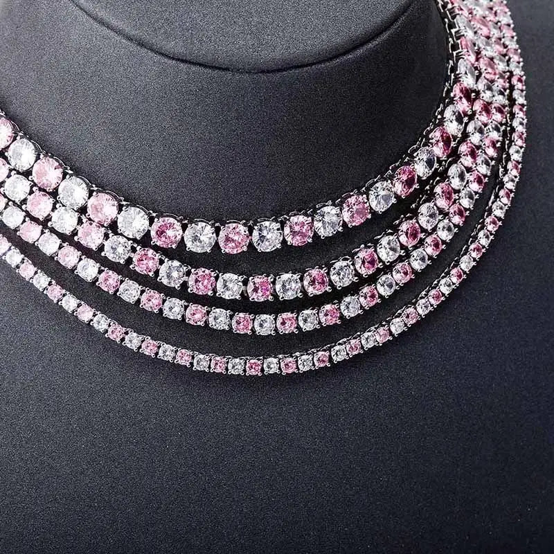 AAA Gems 14k Gold Plated Pure 925 Sterling Silver Pink White Diamond Stones Moissanite Tennis Chain for Gifts