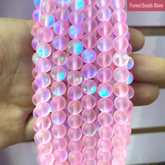 Matte Pink Austria Crystal Round Beads Glitter Moon Stone for Jewelry Making DIY Charms Bracelet Necklace 15" Strand 6 8 10 12MM