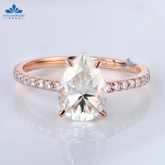 Lab Ceate Diamantring 14k Goud 2ct Peer Sny Moissaniet Diamantring Dames Trouband Verlowingsring Diamant