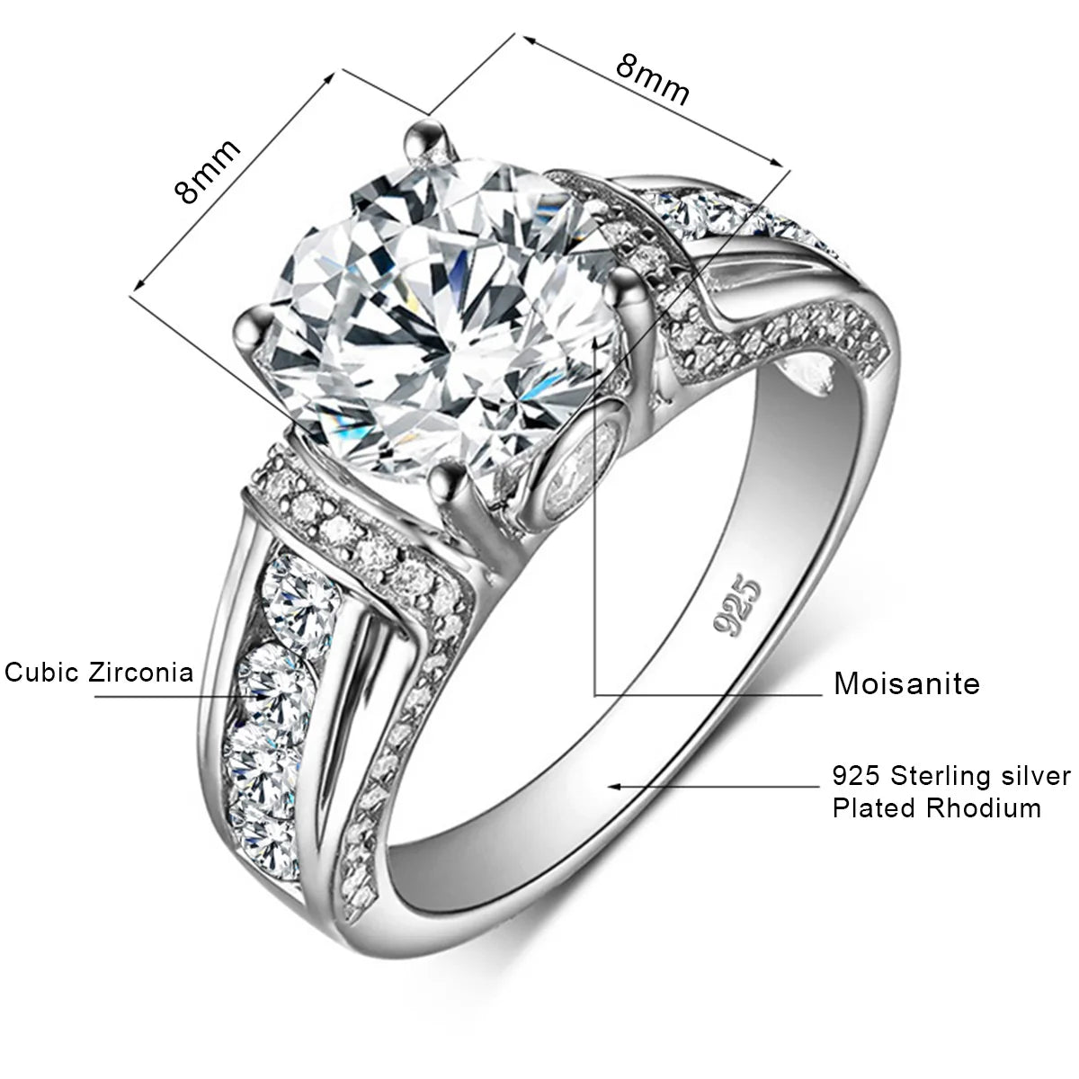 Luxury Women's High Jewelry Engagement Wedding Designer Rings Real 925 Silver 2 Carat Moissanite Diamond Rings