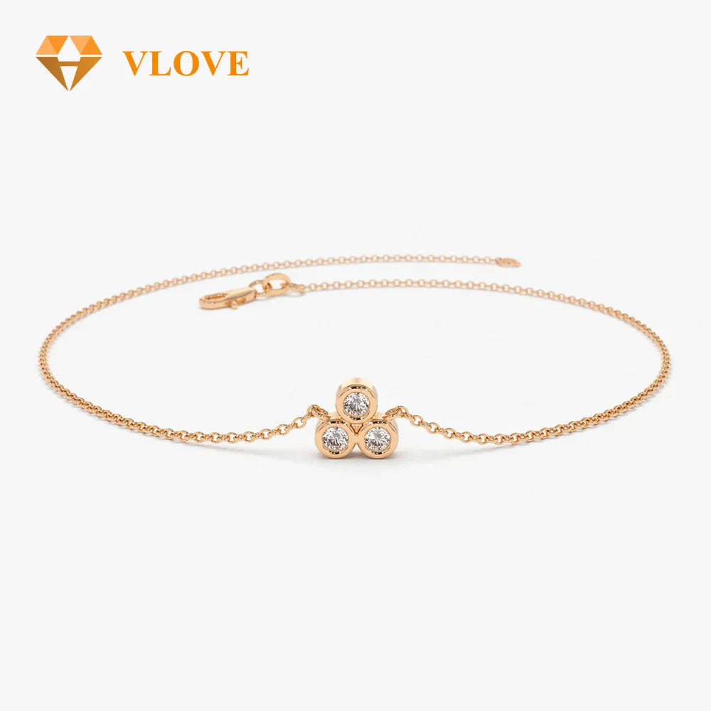 VLOVE Personalized Jewelry Diamond Bracelets Jewelry 14K Gold Triangle Trio Dainty Diamond Bracelet